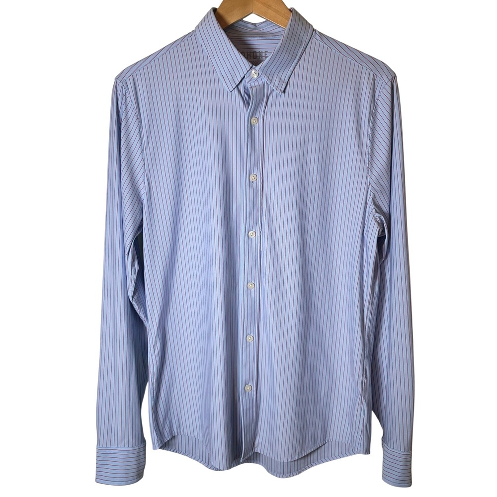 Rhone Commuter Shirt Mens Medium Slim Fit Striped Performance Blue Red Career